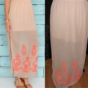 Elegant Beige and Coral Embroidered Skirt